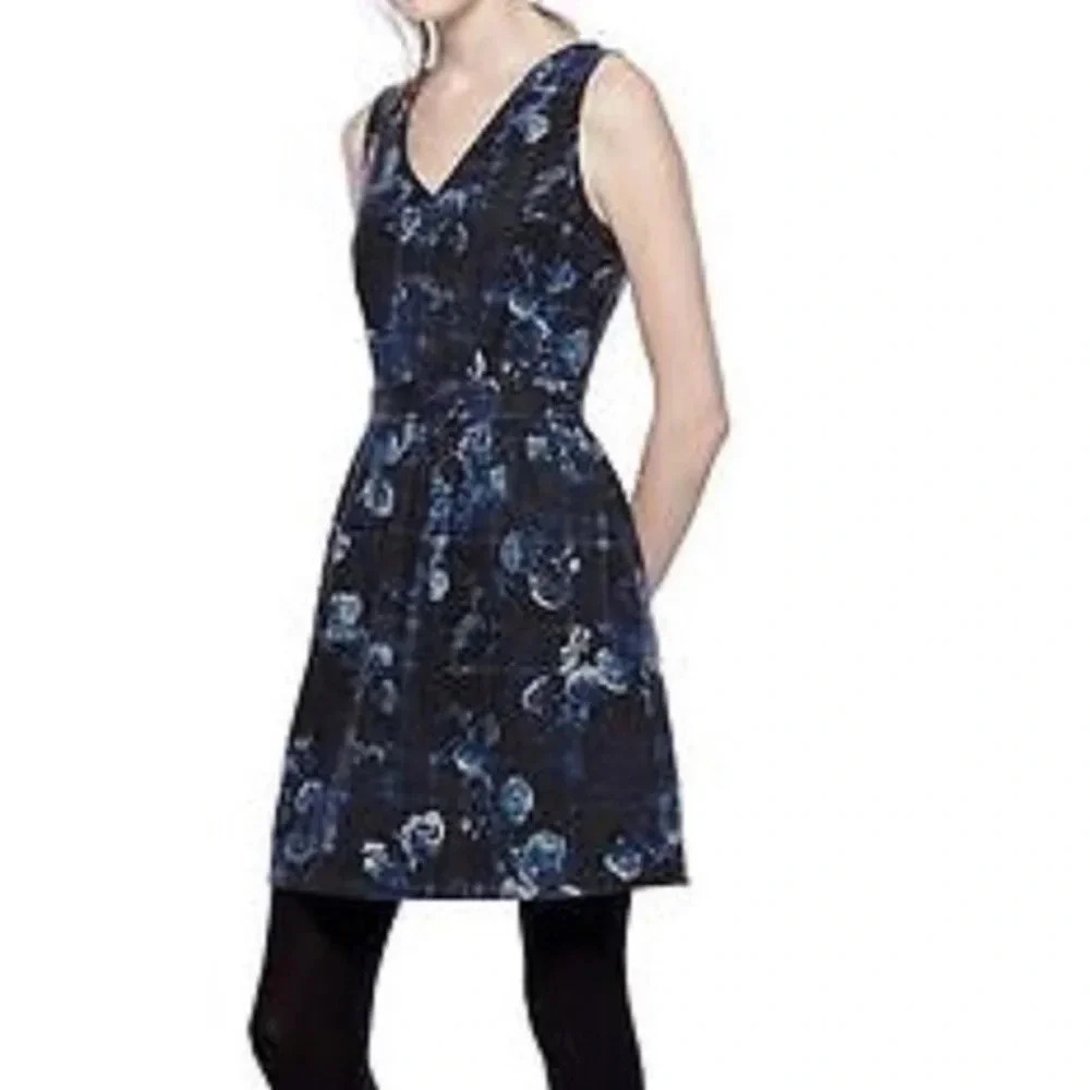 THAKOON by Design Nation Blue Plaid Floral Print Sleeveless Dress Size 6